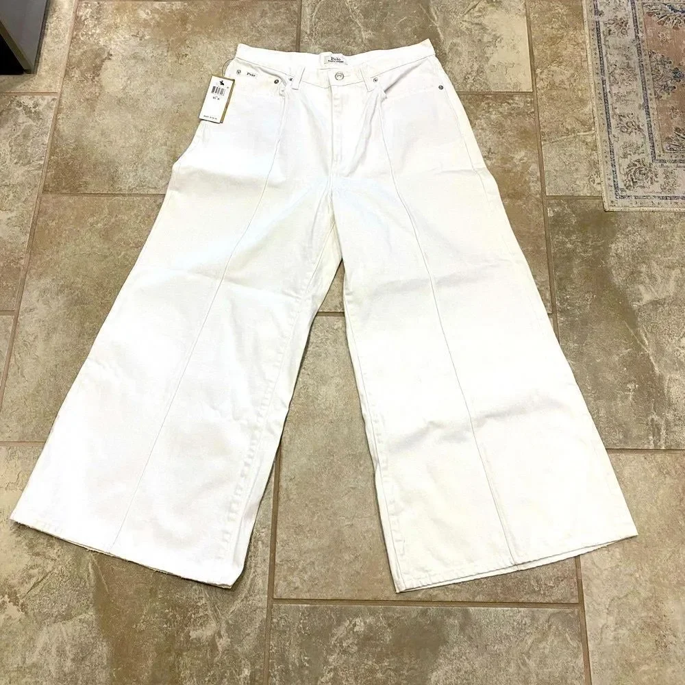 Ralph Lauren 31x26 Crop Wide Leg Jeans White NWT 100% Cotton